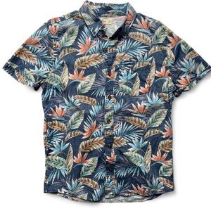 Hollister Navy Tropical Leaf Print Short-Sleeve Button-Down Shirt